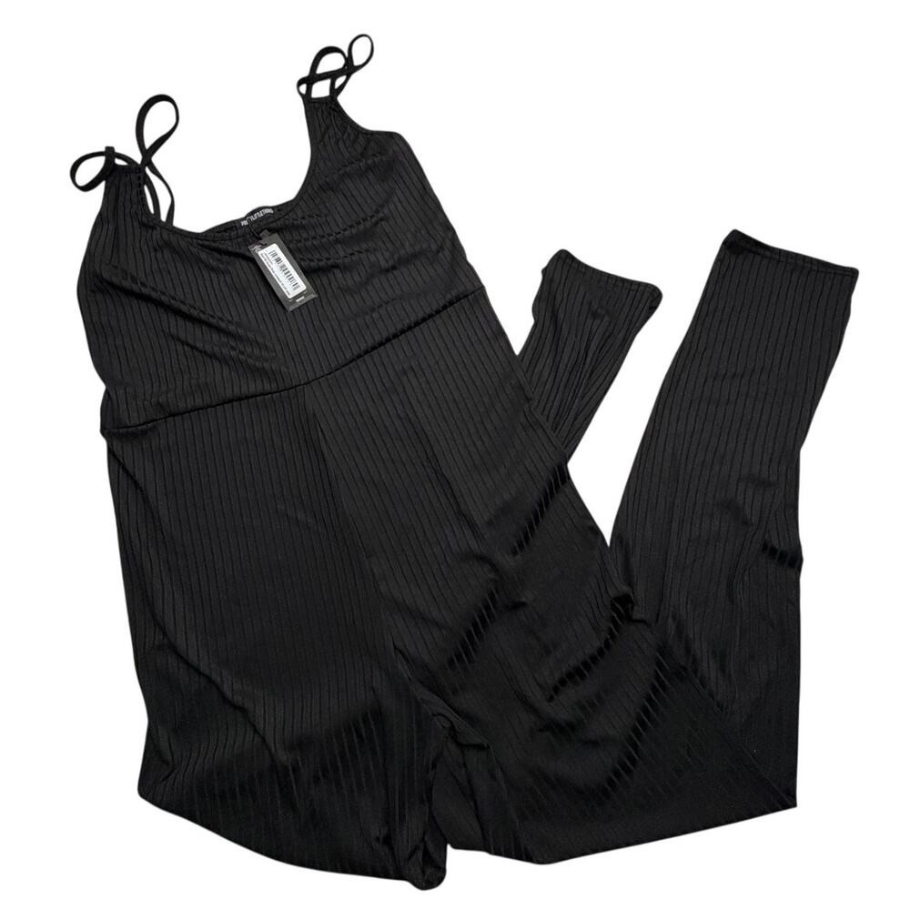 NEW Black Rib Double Strap Jumpsuit Size 16 Prettylittlethings